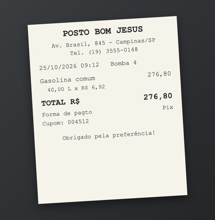 Foto de um recibo de combustível