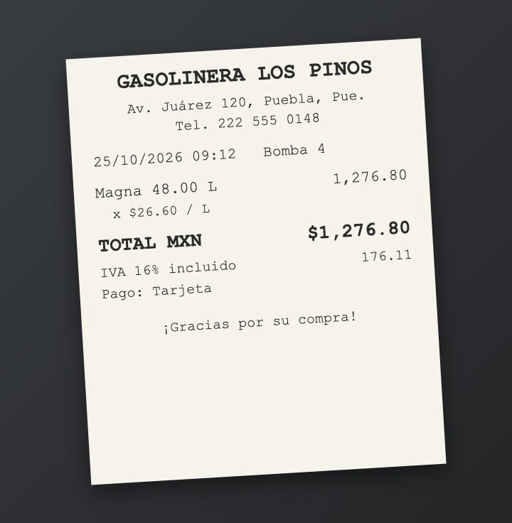 Foto de un ticket de gasolina